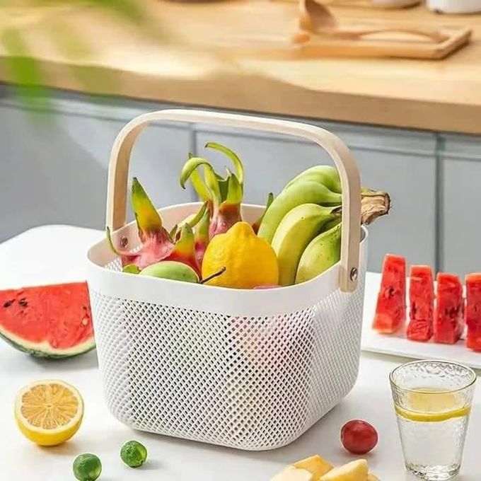 Portable Fruits Storage Basket or Multipurpose Mesh Basket with Bamboo Handle