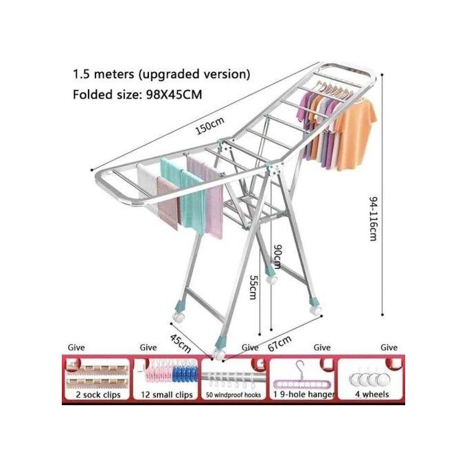 Movable and Foldable Durable Clothes Drying Rack with Wheels