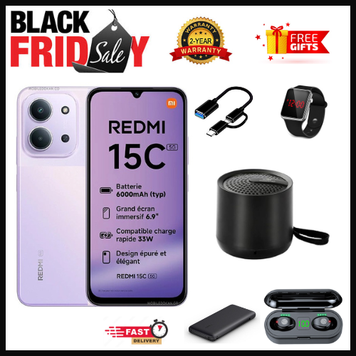 BLACK FRIDAY DEALS🔥🔥! REDMI 15C 256/128GB ROM + 8GB/16 RAM EXPANDABLE 6.9'' LCD 50MP Main Camera 8MP selfie camera 6000mAh 33W Fast Charger Android 15 Side Fingerprint -Smartphones