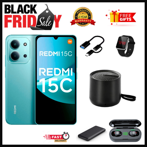 BLACK FRIDAY DEALS🔥🔥! REDMI 15C 256/128GB ROM + 8GB/16 RAM EXPANDABLE 6.9'' LCD 50MP Main Camera 8MP selfie camera 6000mAh 33W Fast Charger Android 15 Side Fingerprint -Smartphones
