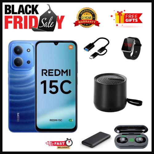 BLACK FRIDAY DEALS🔥🔥! REDMI 15C 256/128GB ROM + 8GB/16 RAM EXPANDABLE 6.9'' LCD 50MP Main Camera 8MP selfie camera 6000mAh 33W Fast Charger Android 15 Side Fingerprint -Smartphones
