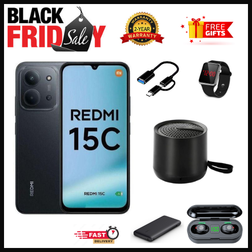 BLACK FRIDAY DEALS🔥🔥! REDMI 15C 256/128GB ROM + 8GB/16 RAM EXPANDABLE 6.9'' LCD 50MP Main Camera 8MP selfie camera 6000mAh 33W Fast Charger Android 15 Side Fingerprint -Smartphones