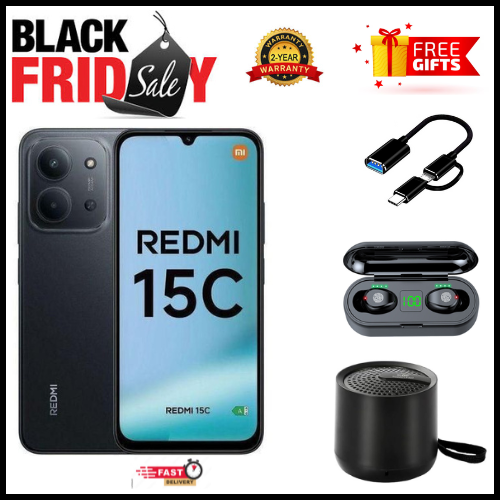 BLACK FRIDAY DEALS🔥🔥! REDMI 15C 256/128GB ROM + 8GB/16 RAM EXPANDABLE 6.9'' LCD 50MP Main Camera 8MP selfie camera 6000mAh 33W Fast Charger Android 15 Side Fingerprint -Smartphones