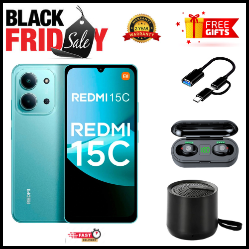 BLACK FRIDAY DEALS🔥🔥! REDMI 15C 256/128GB ROM + 8GB/16 RAM EXPANDABLE 6.9'' LCD 50MP Main Camera 8MP selfie camera 6000mAh 33W Fast Charger Android 15 Side Fingerprint -Smartphones