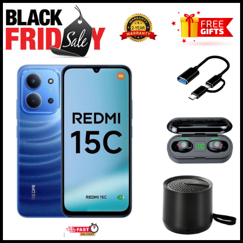BLACK FRIDAY DEALS🔥🔥! REDMI 15C 256/128GB ROM + 8GB/16 RAM EXPANDABLE 6.9'' LCD 50MP Main Camera 8MP selfie camera 6000mAh 33W Fast Charger Android 15 Side Fingerprint -Smartphones