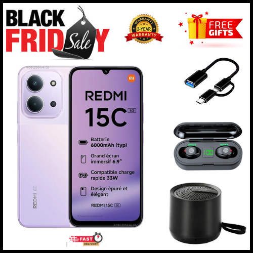 BLACK FRIDAY DEALS🔥🔥! REDMI 15C 256/128GB ROM + 8GB/16 RAM EXPANDABLE 6.9'' LCD 50MP Main Camera 8MP selfie camera 6000mAh 33W Fast Charger Android 15 Side Fingerprint -Smartphones