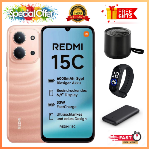 NEW ARRIVALS DEALS🔥🔥! REDMI 15C 256/128GB ROM + 8GB/16 RAM EXPANDABLE 6.9'' LCD 50MP Main Camera 8MP selfie camera 6000mAh 33W Fast Charger Android 15 Side Fingerprint -Smartphones