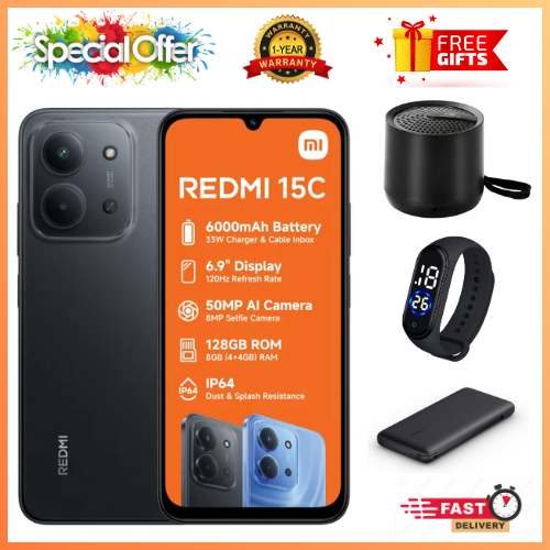 NEW ARRIVALS DEALS🔥🔥! REDMI 15C 256/128GB ROM + 8GB/16 RAM EXPANDABLE 6.9'' LCD 50MP Main Camera 8MP selfie camera 6000mAh 33W Fast Charger Android 15 Side Fingerprint -Smartphones