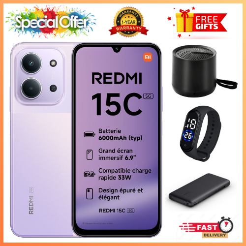 NEW ARRIVALS DEALS🔥🔥! REDMI 15C 256/128GB ROM + 8GB/16 RAM EXPANDABLE 6.9'' LCD 50MP Main Camera 8MP selfie camera 6000mAh 33W Fast Charger Android 15 Side Fingerprint -Smartphones