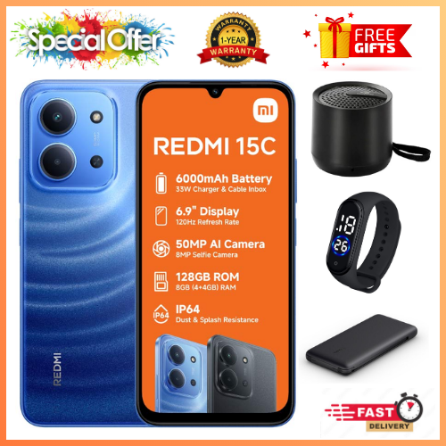 NEW ARRIVALS DEALS🔥🔥! REDMI 15C 256/128GB ROM + 8GB/16 RAM EXPANDABLE 6.9'' LCD 50MP Main Camera 8MP selfie camera 6000mAh 33W Fast Charger Android 15 Side Fingerprint -Smartphones
