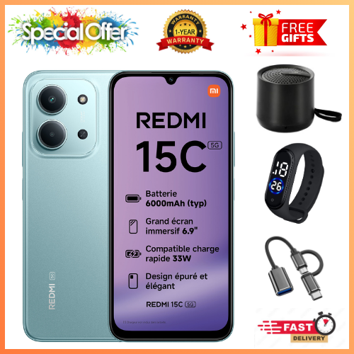 LIMITED OFFERS🔥🔥! REDMI 15C 256/128GB ROM + 8GB/16 RAM EXPANDABLE 6.9'' LCD 50MP Main Camera 8MP selfie camera 6000mAh 33W Fast Charger Android 15 Side Fingerprint -Smartphones