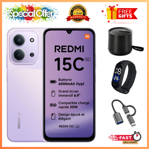 LIMITED OFFERS🔥🔥! REDMI 15C 256/128GB ROM + 8GB/16 RAM EXPANDABLE 6.9'' LCD 50MP Main Camera 8MP selfie camera 6000mAh 33W Fast Charger Android 15 Side Fingerprint -Smartphones
