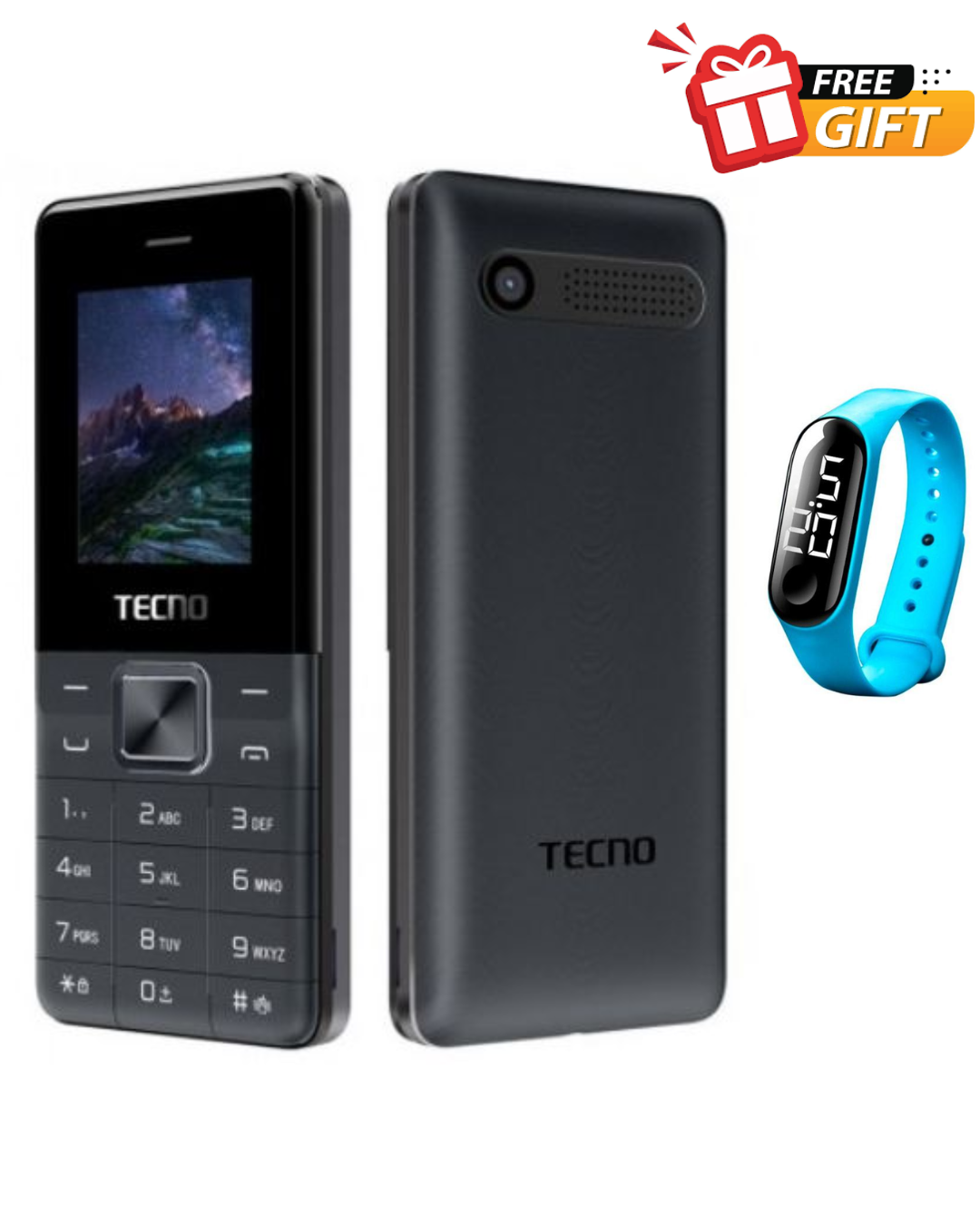 Tecno T 301, (Dual Sim). Button Phone, Torch, Memory Card Slot-Black
5.0