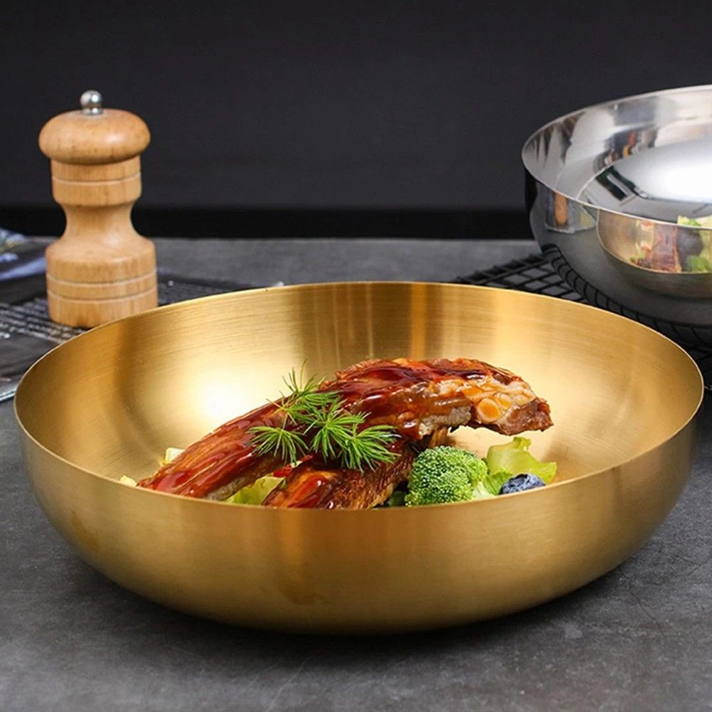 3 Litre Gold Stainless Steel 28cm Ramen Bowl Perfect for Family Meals, seasoning bowl for sushi sauce cream spice herbs, fruit Serving bowl, ideal for serving & dining table decoration