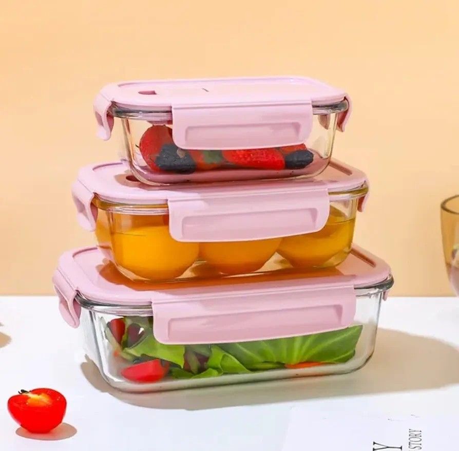 Borosilicate Glass Food Storage Containers with Lids - Airtight Leak Proof Food Container Snap & Lock Shut Lids and Silicone Seal Fridge Organizer Stackable Refrigerator Organizer, Glass Food Storage