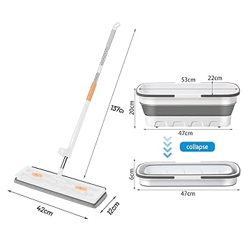 Self wringing hand wash free Flat mop with foldable bucket now available in 2 colour schemes