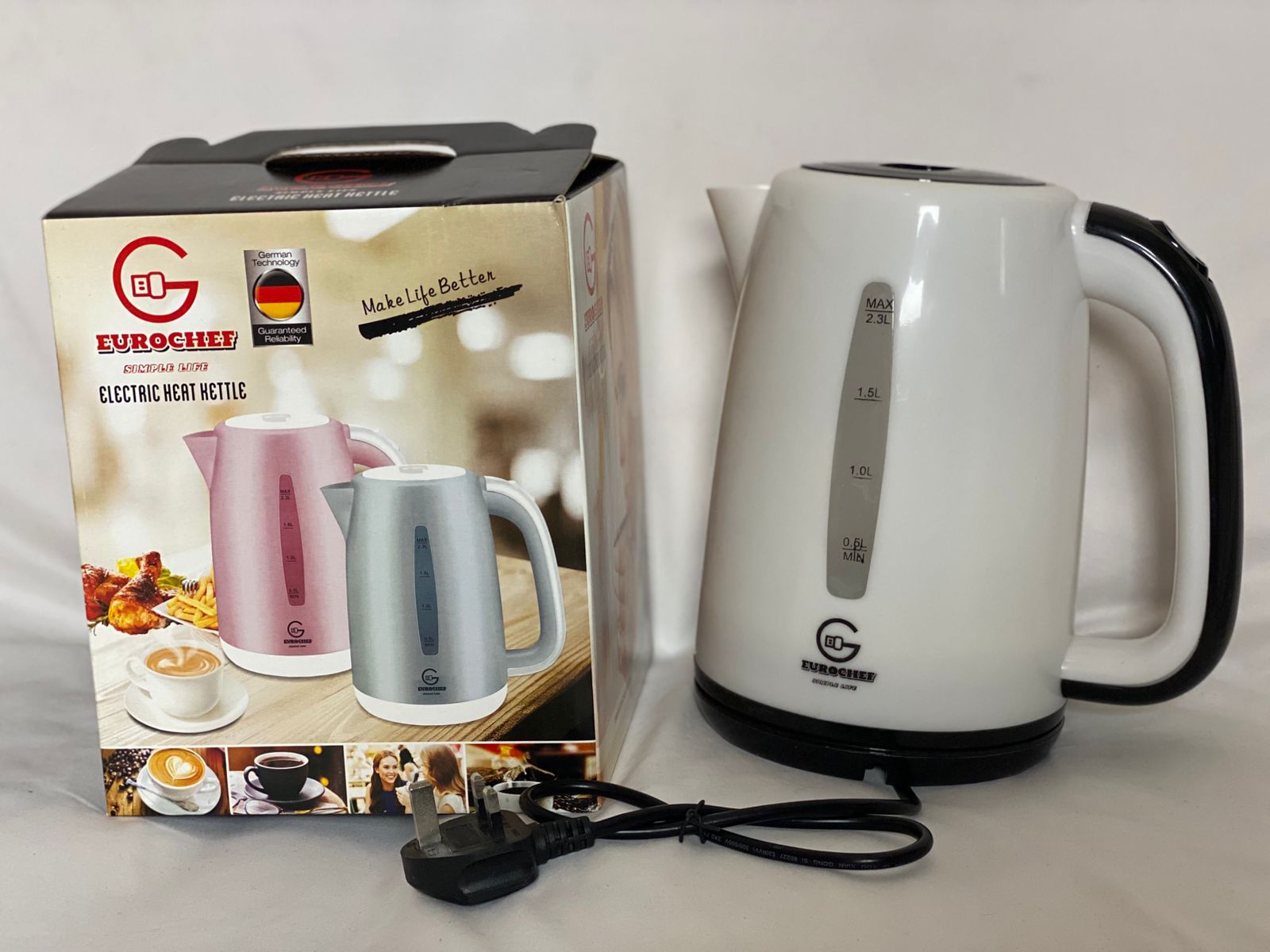 Eurochef 2.3L Electric Heat Kettle – Fast Boil Stainless Steel Water Boiler with Auto Shut-Off, Overheat Protection & Modern Design (German Technology)