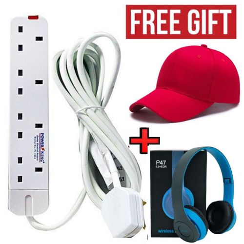 Power King HOME BEST 4 WAY POWER EXTENSION WITH LONG CABLE+FREE CAP+BLUETOOTH HEADPHONES