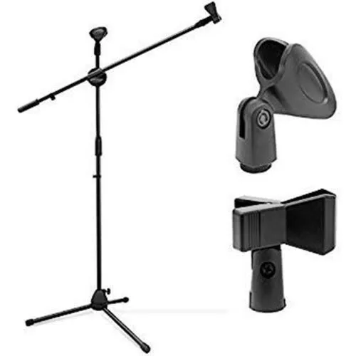 LIVE STAGE Proffessional Adjustable Tripod Base Microphone Stand, With 2 Mic Holder