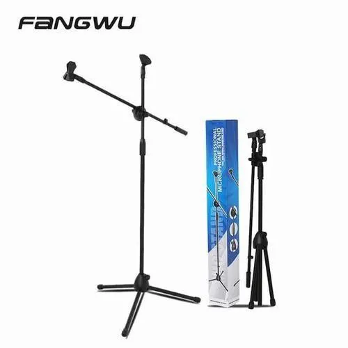LIVE STAGE Proffessional Adjustable Tripod Base Microphone Stand, With 2 Mic Holder