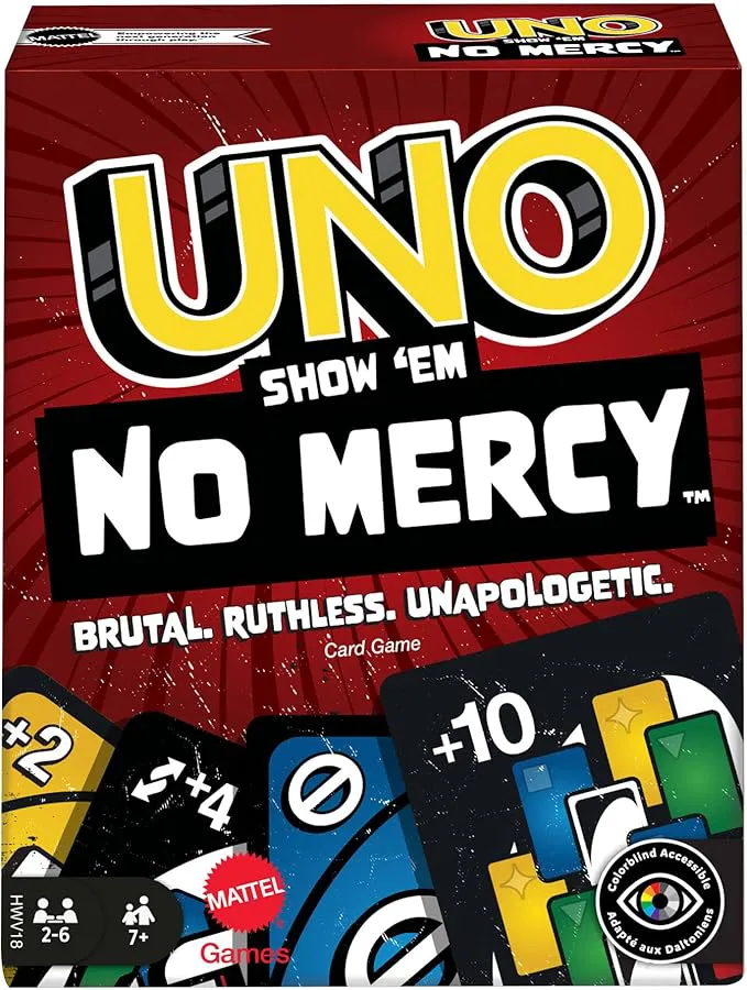 PREMIUM UNO Show 'em No Mercy Hard Action Cards and Brutal Game Rules for the Most Merciless Version, Stacking Rule and Handcard Exchange
