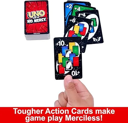 PREMIUM UNO Show 'em No Mercy Hard Action Cards and Brutal Game Rules for the Most Merciless Version, Stacking Rule and Handcard Exchange