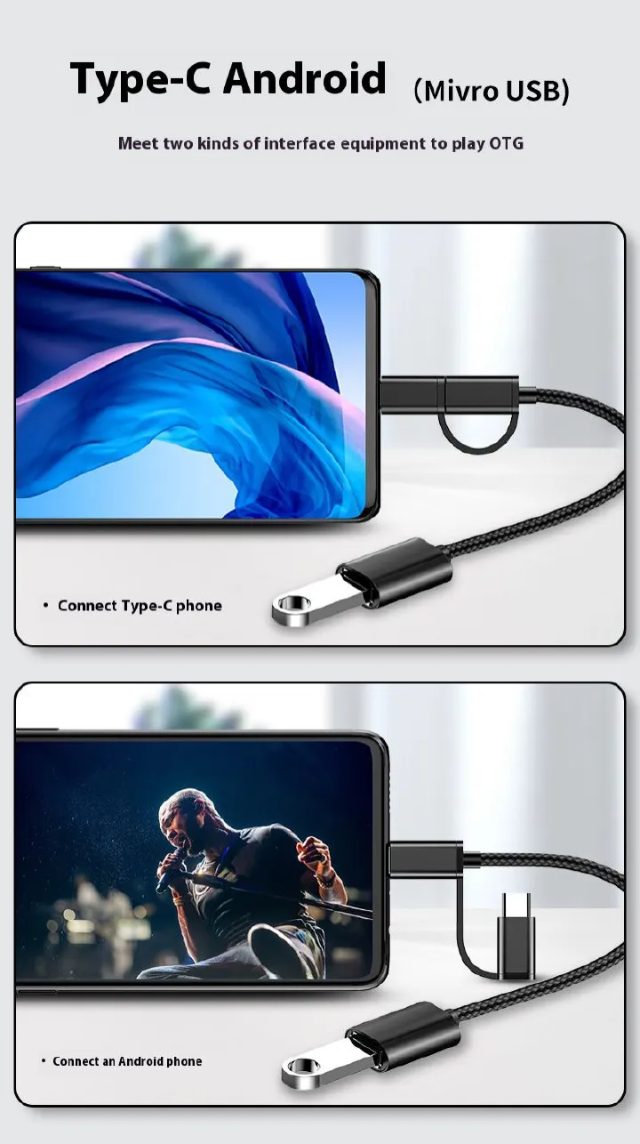 2 In 1 OTG Adapters Multi-port Adapter Cable Android Type-C Cable USB Flash Drive Suitable For Mobile Phones, Computers And TabletsMobile Phone Adapter USB 3.0 Adapter USB Data Cable