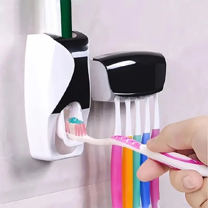 Automatic Toothpaste Dispenser Wall Mount Dust-proof Toothbrush Holder Wall Mount Bathroom Accessories Set Squeezer