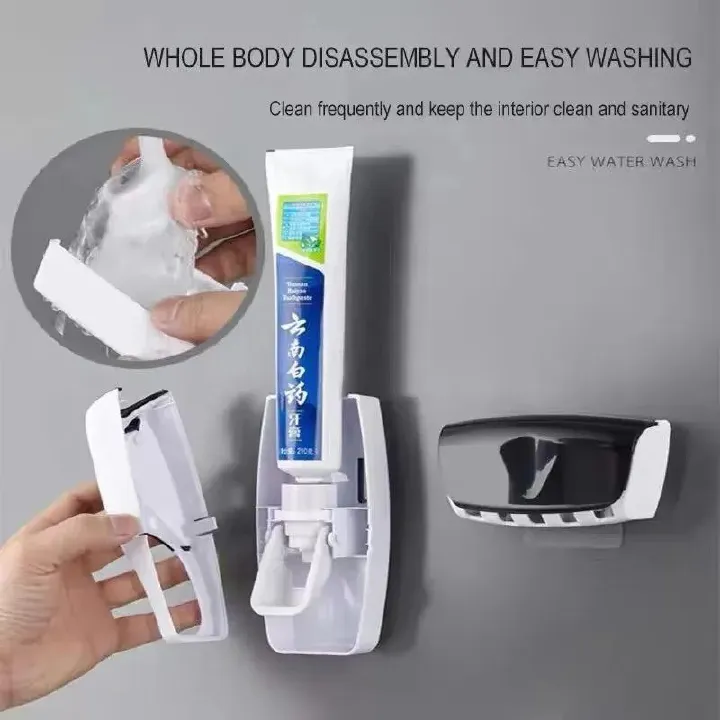 Automatic Toothpaste Dispenser Wall Mount Dust-proof Toothbrush Holder Wall Mount Bathroom Accessories Set Squeezer