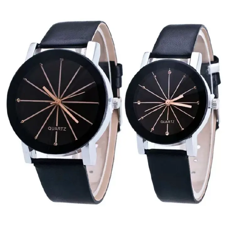 2Pcs/set Fashion Luxury Couple Wrist Watches Simple Spot Meridian Ray Watch For Man And Women Leather Casual Student Quartz Watchs Valentine's Day Gift For Lovers