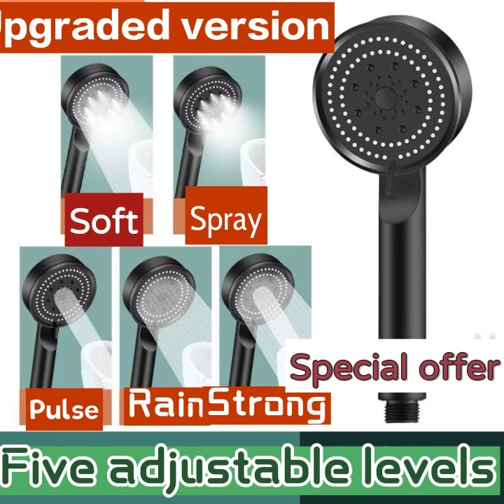 Black plastic lightweight shower handle.Bathing showerhead, pressurized showerhead, filtering showerhead, showerhead, household showerhead, affordable showerhead Simple and modern style.