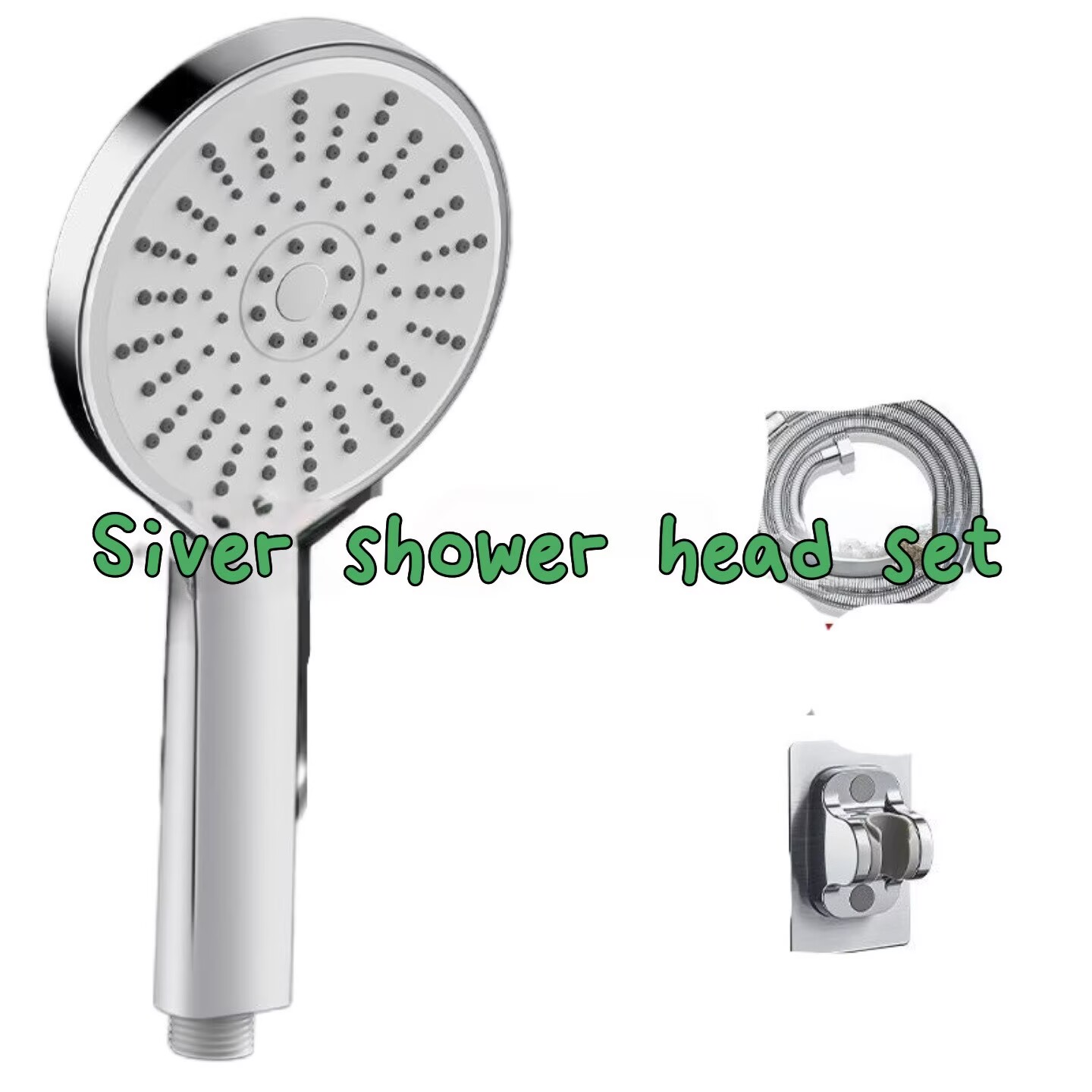 Silver High-Pressure Shower Head Set - Clog-Free, Easy to Clean, Stylish Design for Elevating Bathroom Aesthetics。Premium Silver Shower Head Set。Modern Style to Boost Bathroom Beauty