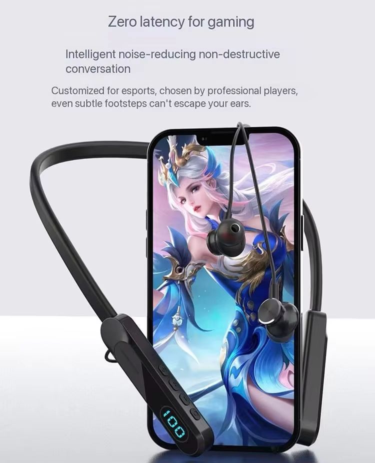 PAFEL S06 Wireless Neckband Bluetooth Earphones - LCD Power Display, TF Card Slot MP3 Player, 20H Long Playtime, 5 EQ Sound Modes Deep Bass Sports Headset Earpods with Mic, Type-C Fast Charging  Black