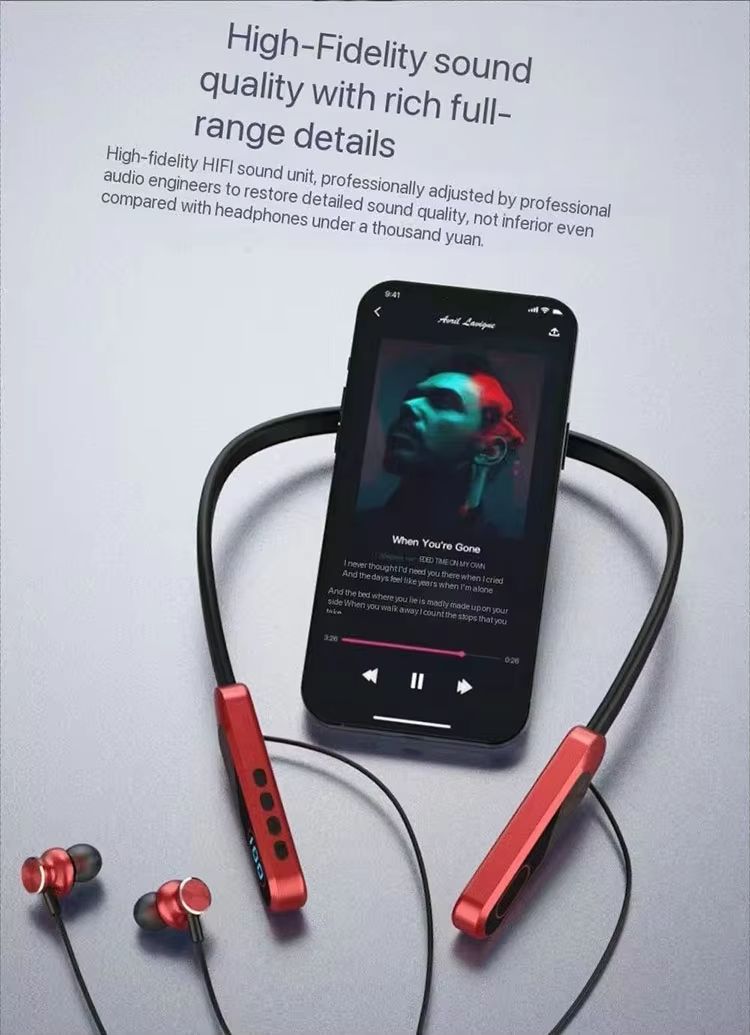 PAFEL S06 Wireless Neckband Bluetooth Earphones - LCD Power Display, TF Card Slot MP3 Player, 20H Long Playtime, 5 EQ Sound Modes Deep Bass Sports Headset Earpods with Mic, Type-C Fast Charging  Black