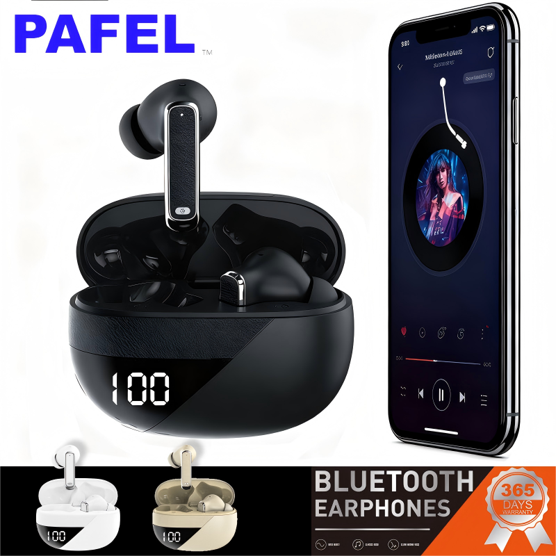 New Arrival PAFEL NE115 TWS Wireless Earphone Bluetooth 5.4 - LED Power Display Deep Bass Low Power BES Noise Reduction Mic Earbuds Type-C Fast Charging Earpods for Tecno Infinix Samsung iPhone Black