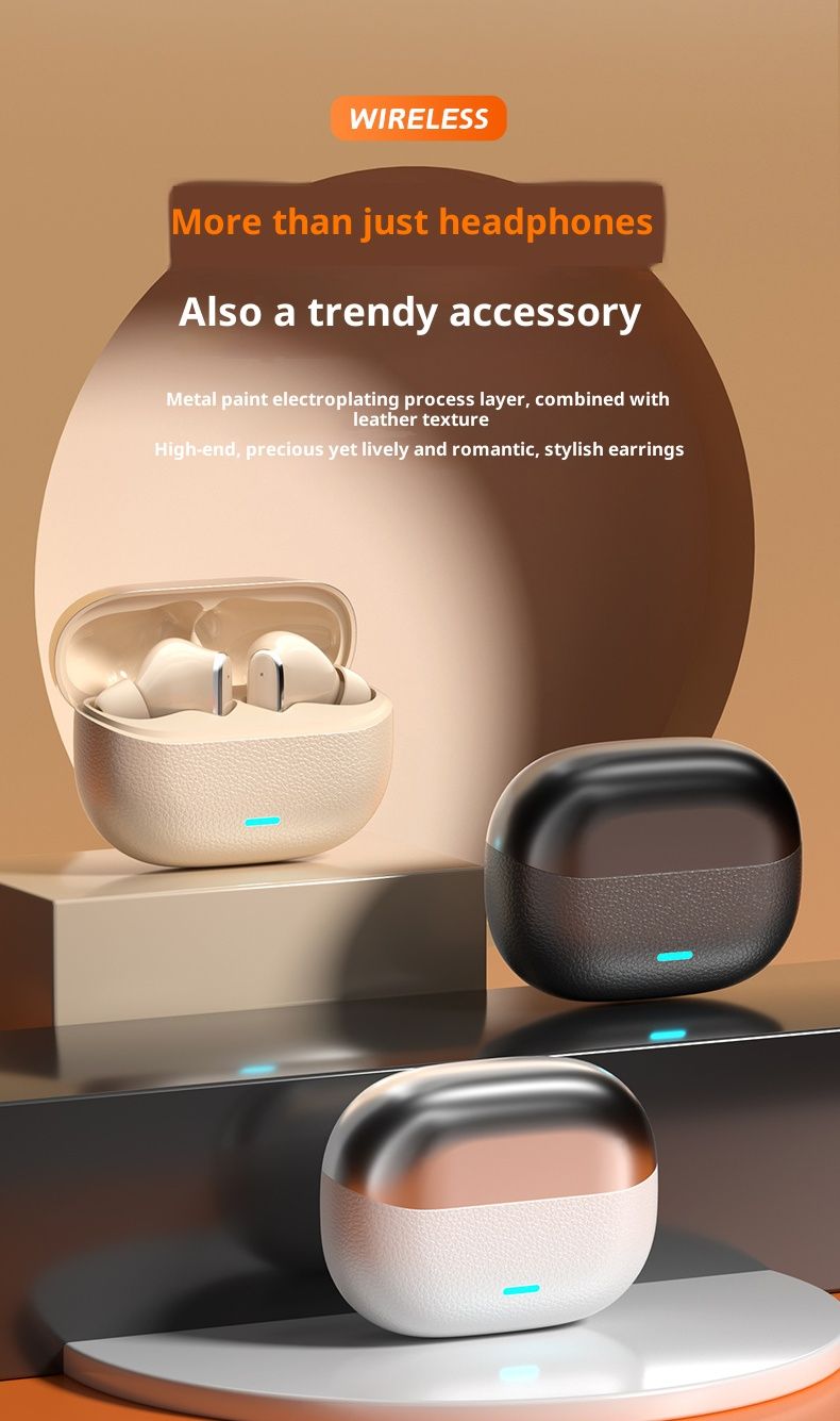 New Arrival PAFEL P300 TWS Wireless Earphone Earbuds Bluetooth 6.0 Deep Bass Earpods 3D Sound Premium Leather Texture Case HD Noise Cancelling Mic Type-C Fast Charging Headset for Android iPhone Black
