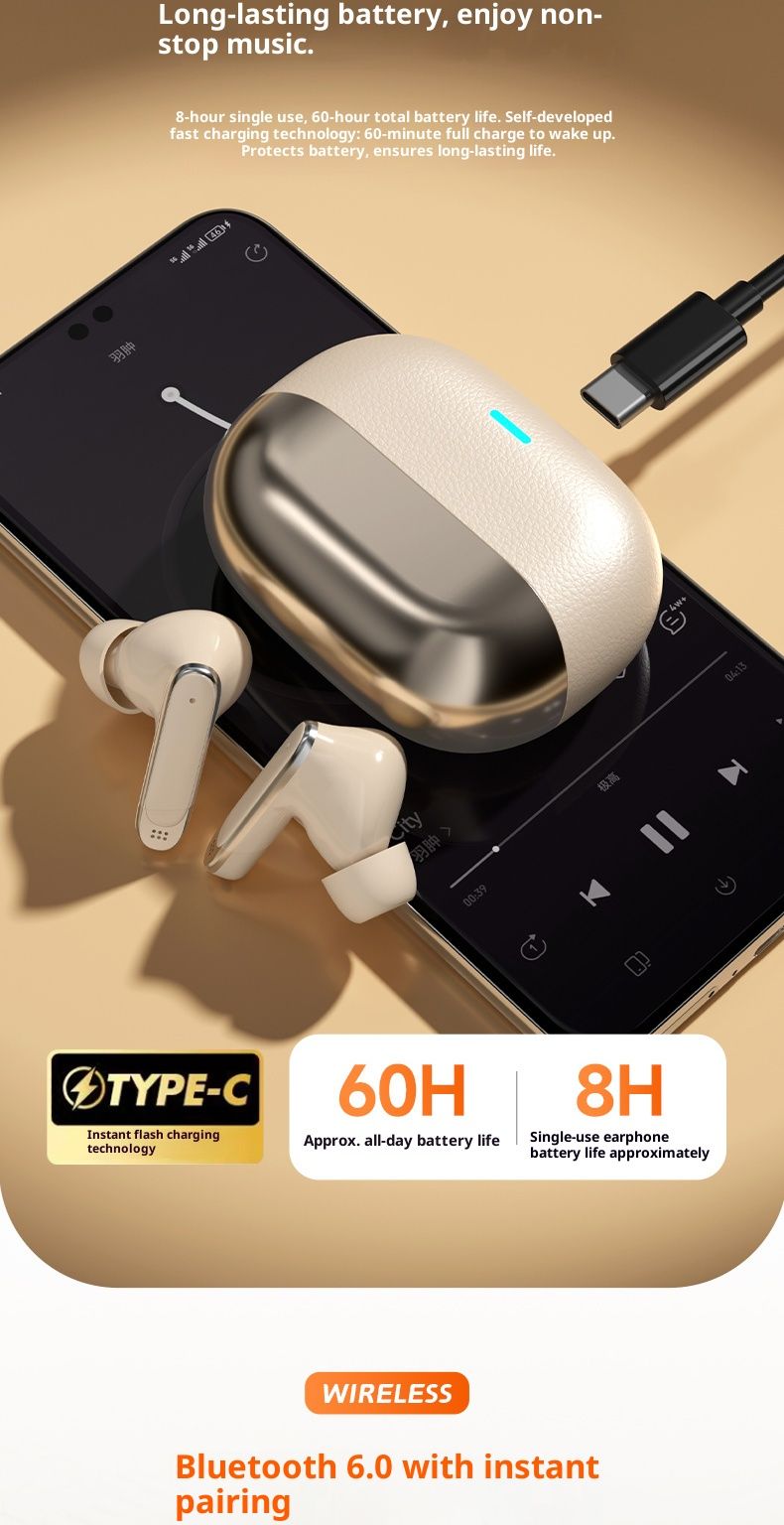 New Arrival PAFEL P300 TWS Wireless Earphone Earbuds Bluetooth 6.0 Deep Bass Earpods 3D Sound Premium Leather Texture Case HD Noise Cancelling Mic Type-C Fast Charging Headset for Android iPhone Black