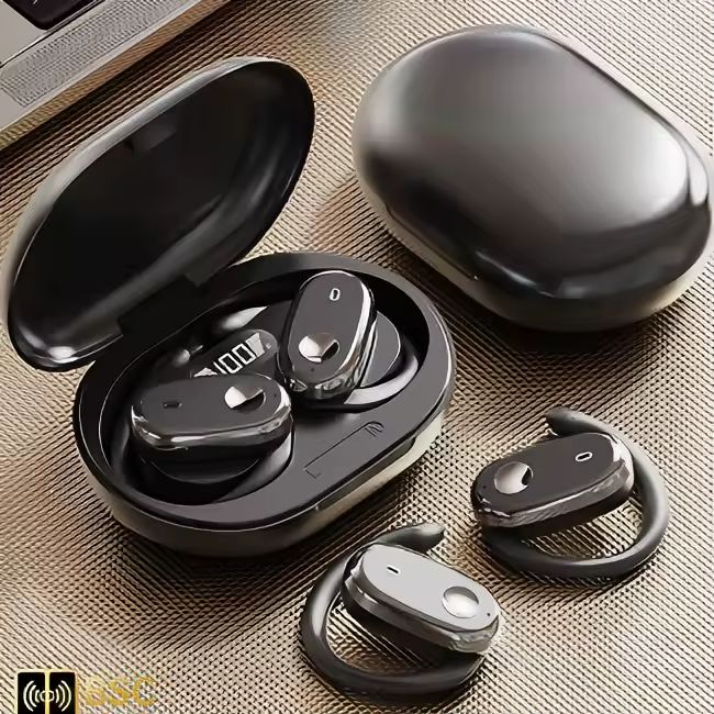 New Arrival PAFEL Open Ear Bluetooth Earphones - 30H Long Playtime & LED Power Display | 360° Rotatable Earbuds | Deep Bass Sport Headphones | ENC Noise Reduction Mic | IPX5 Waterproof Headset  Black