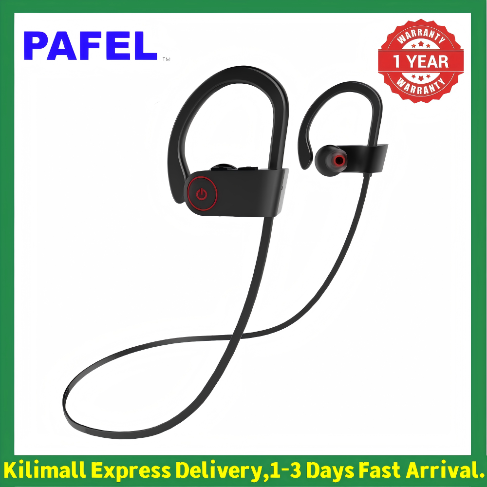 New PAFEL Sports Wireless Bluetooth 5.3 Earphones Secure Ear - Hook Running Headphones IPX Sweatproof Gym Headset Deep Bass HD Mic Earpods  for Android iPhone - Black / Red