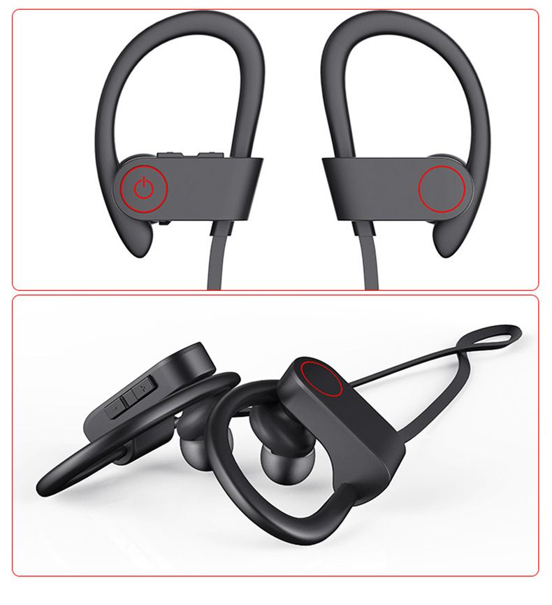 New PAFEL Sports Wireless Bluetooth 5.3 Earphones Secure Ear - Hook Running Headphones IPX Sweatproof Gym Headset Deep Bass HD Mic Earpods  for Android iPhone - Black / Red