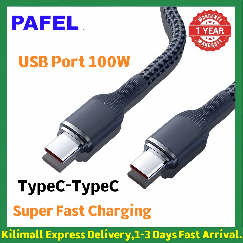 New PAFEL 100W Super Fast Charging Cable 6A Nylon Braided Type-C to C / USB-A Cord for iPhone 15 16 Huawei Samsung Tecno Laptop MacBook Data Cable - Black