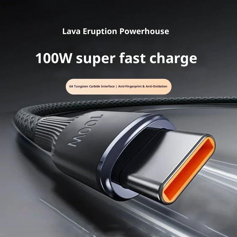 New PAFEL 100W Super Fast Charging Cable 6A Nylon Braided Type-C to C / USB-A Cord for iPhone 15 16 Huawei Samsung Tecno Laptop MacBook Data Cable - Black