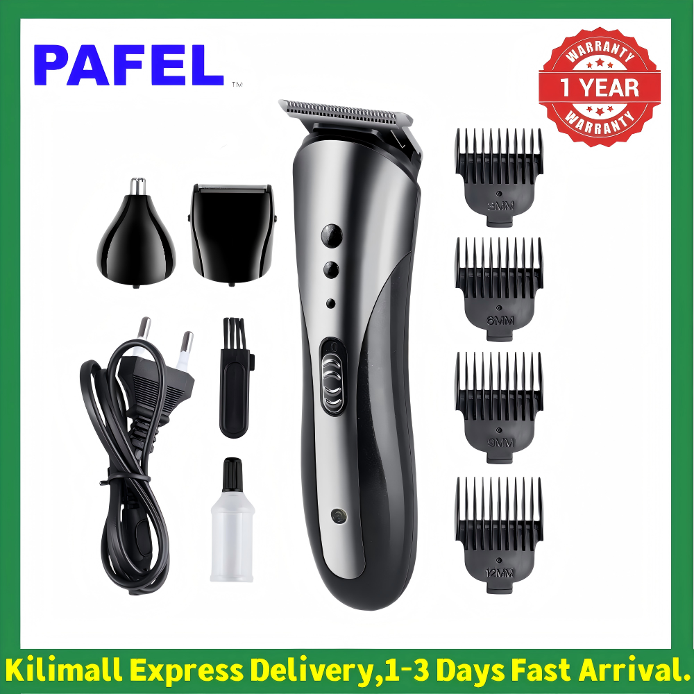 New Arrival PAFEL 3-in-1 Rechargeable Hair Clipper Wireless Beard Trimmer Nose Hair Cutter Electric Shaver Set Men's Grooming Kit Barber Machine with 4 Combs - Black