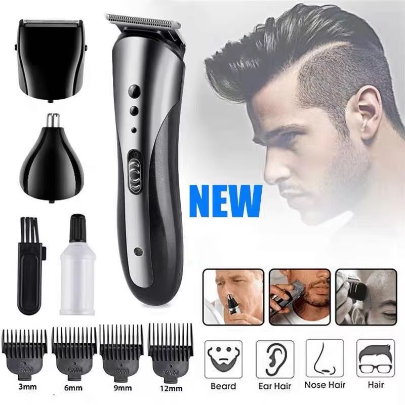 New Arrival PAFEL 3-in-1 Rechargeable Hair Clipper Wireless Beard Trimmer Nose Hair Cutter Electric Shaver Set Men's Grooming Kit Barber Machine with 4 Combs - Black