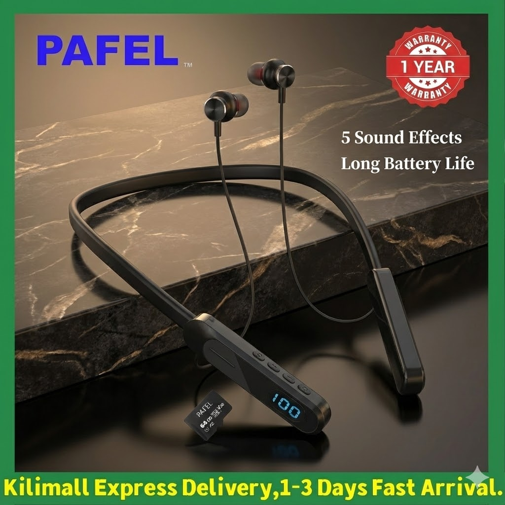 PAFEL S06 Wireless Neckband Bluetooth Earphones - LCD Power Display, TF Card Slot MP3 Player, 20H Long Playtime, 5 EQ Sound Modes Deep Bass Sports Headset Earpods with Mic, Type-C Fast Charging  Black