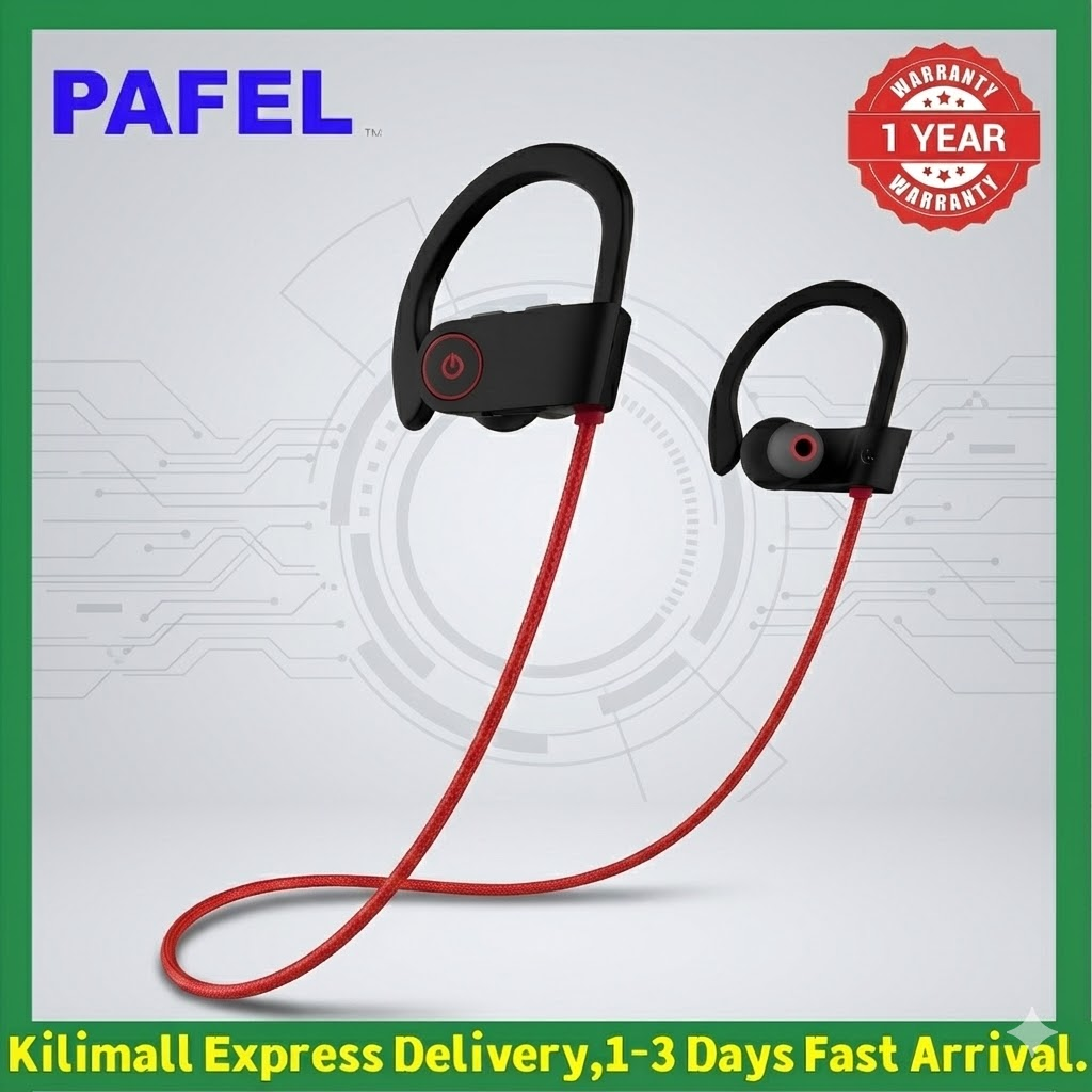 New PAFEL Sports Wireless Bluetooth 5.3 Earphones Secure Ear - Hook Running Headphones IPX Sweatproof Gym Headset Deep Bass HD Mic Earpods  for Android iPhone - Black / Red