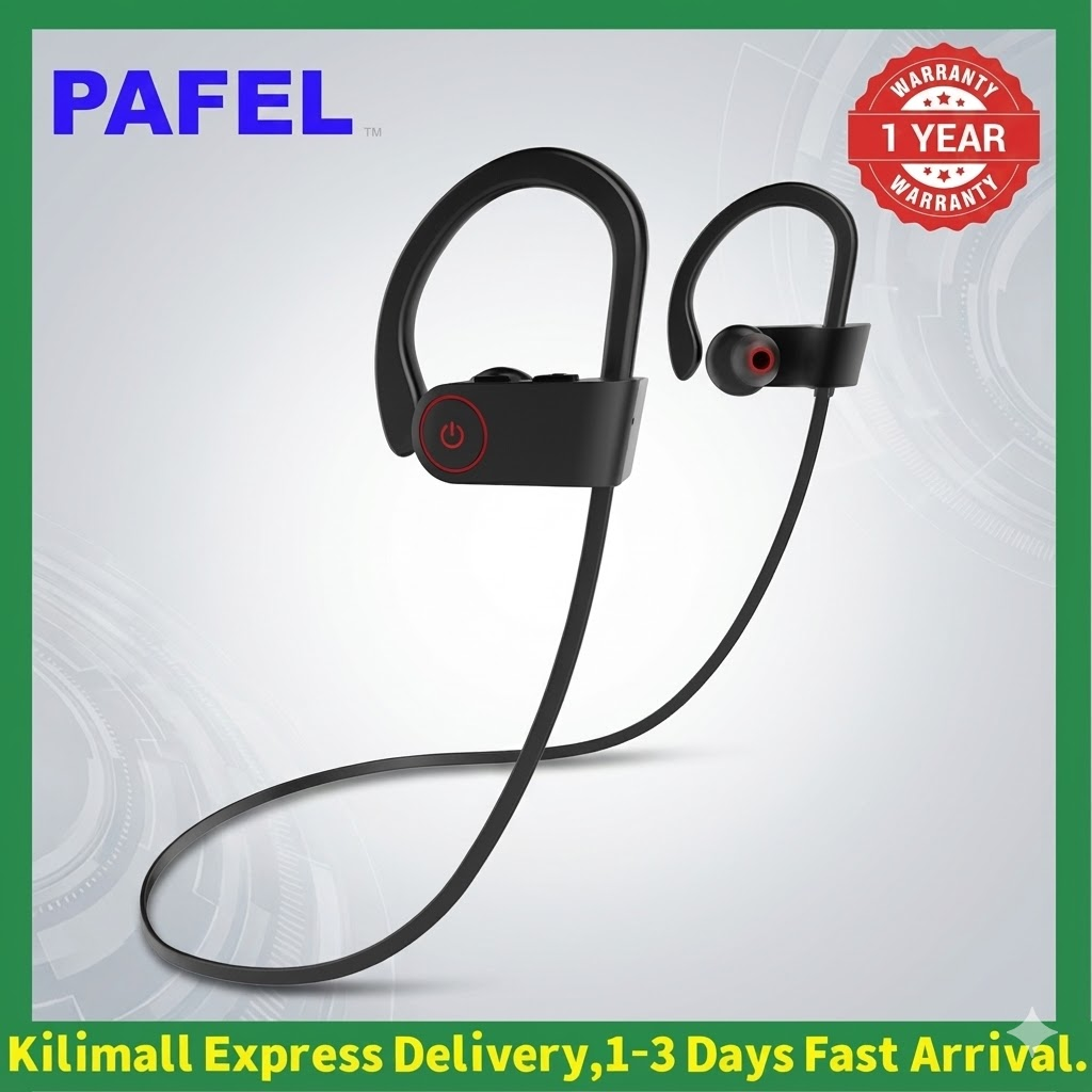 New PAFEL Sports Wireless Bluetooth 5.3 Earphones Secure Ear - Hook Running Headphones IPX Sweatproof Gym Headset Deep Bass HD Mic Earpods  for Android iPhone - Black / Red