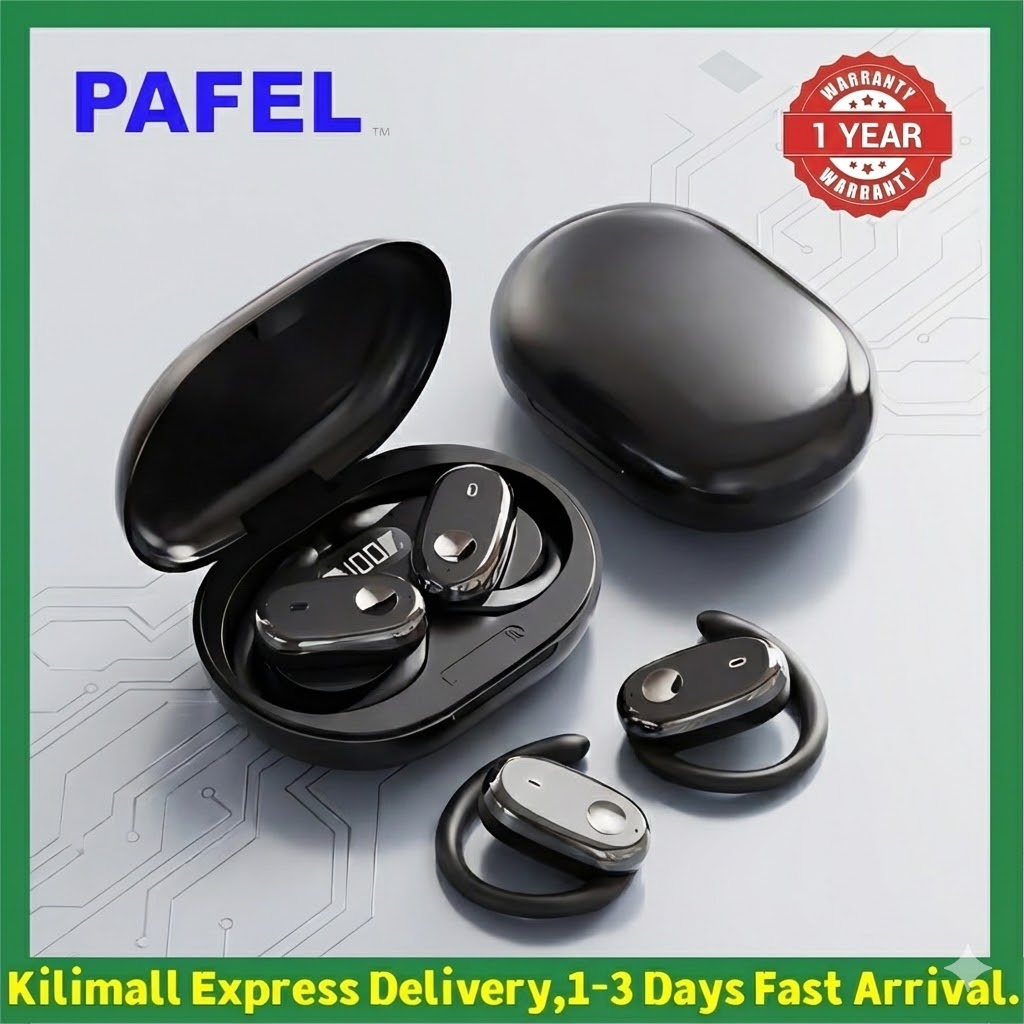 New Arrival PAFEL Open Ear Bluetooth Earphones - 30H Long Playtime & LED Power Display | 360° Rotatable Earbuds | Deep Bass Sport Headphones | ENC Noise Reduction Mic | IPX5 Waterproof Headset  Black