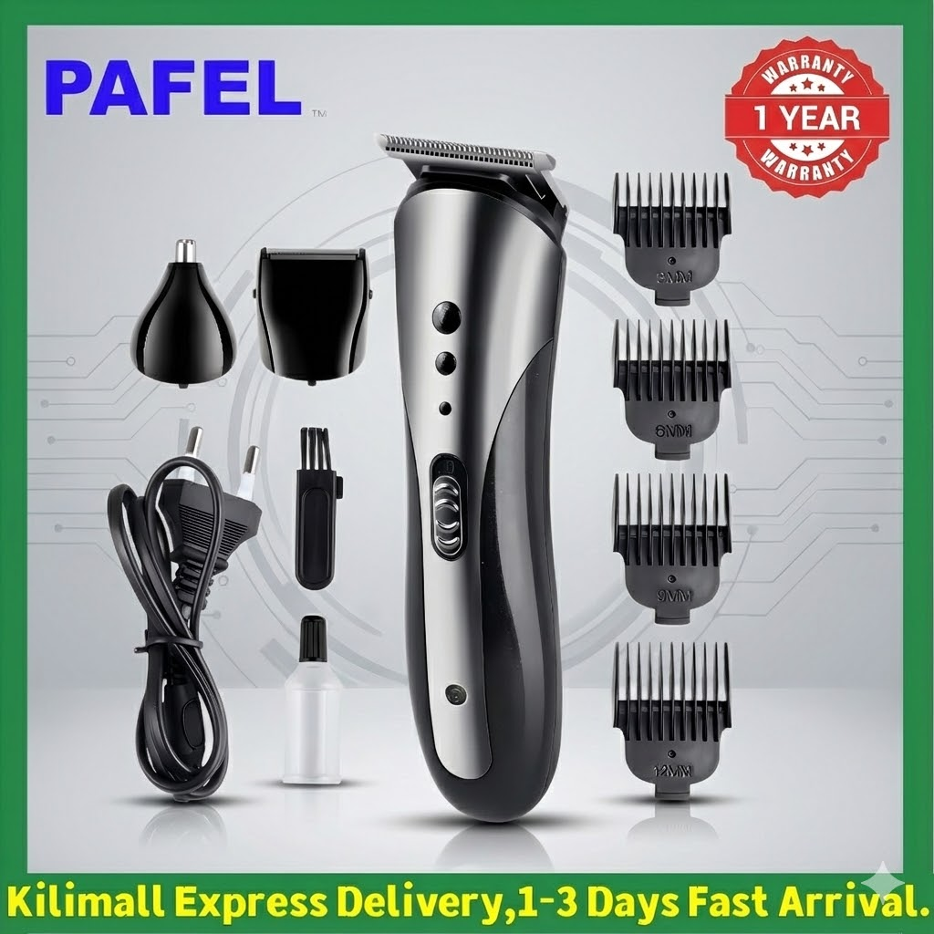 New Arrival PAFEL 3-in-1 Rechargeable Hair Clipper Wireless Beard Trimmer Nose Hair Cutter Electric Shaver Set Men's Grooming Kit Barber Machine with 4 Combs - Black
