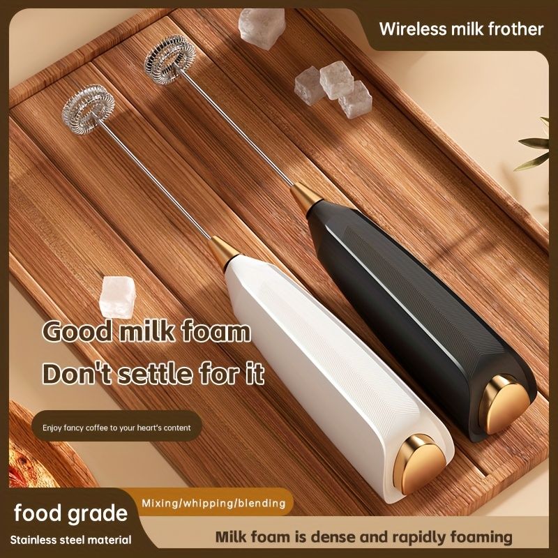 New Arrival PAFEL 2-in-1 Cordless Electric Handheld Blender & Milk Frother Set - Battery Operated Whisk for Coffee, Eggs, Baking - High Speed Mixer with Metal Stand (Black & Gold)